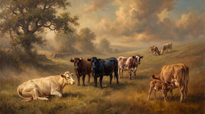 Seven Cows Grand Pastoral Oil Painting Canvas Wall Art