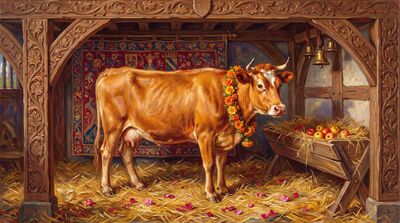 Sacred Cow Ornamental Stable Canvas Wall Art