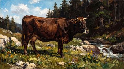 Sacred Cow Mountain Pasture Canvas Painting