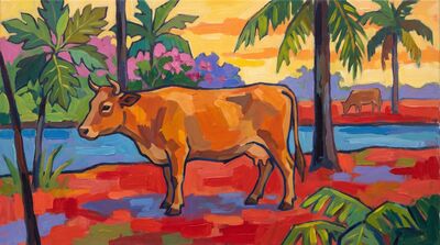 Sacred Cow Tropical Gauguin Canvas Wall Art