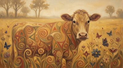 Sacred Cow Golden Klimt Field Canvas Wall Art