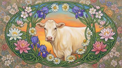 Sacred Cow Art Nouveau Garland Canvas Painting
