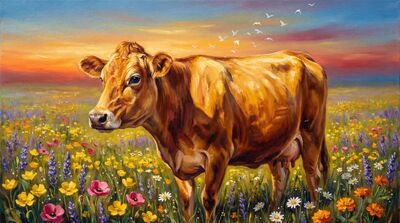 Supreme Sacred Cow Sunrise Meadow Canvas Painting