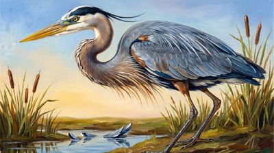 Great Blue Heron Oil Painting Canvas Wall Art
