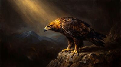 Golden Eagle Craggy Outcrop Canvas Painting
