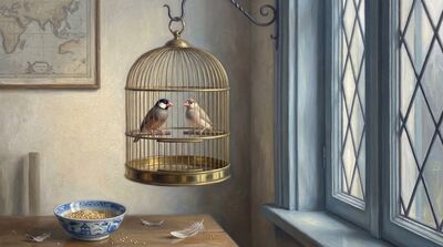 Exotic Finches Brass Cage Canvas Wall Art