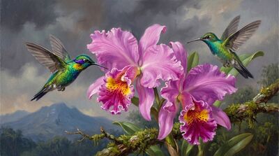 Hummingbird Orchid Tropical Canvas Wall Art