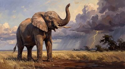 Elephant Against Storm Oil Painting Canvas Wall Art
