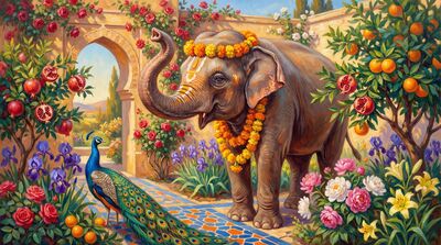 Elephant Paradise Garden Canvas Wall Art