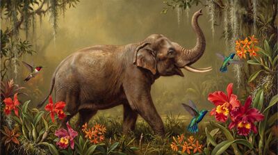 Elephant Tropical Marshland Canvas Wall Art