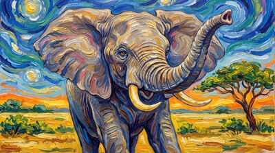 Elephant Vibrant Impasto Canvas Painting