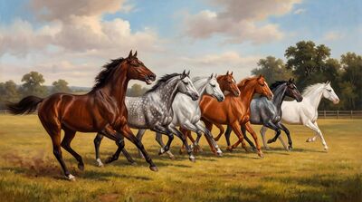 Seven Galloping Horses Canvas Wall Art