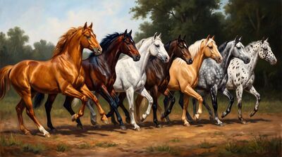 Seven Horses Classical Frieze Canvas Painting