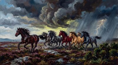 Seven Wild Horses Storm Canvas Wall Art