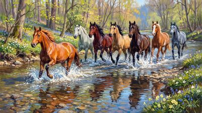 Seven Horses Spring Creek Canvas Wall Art