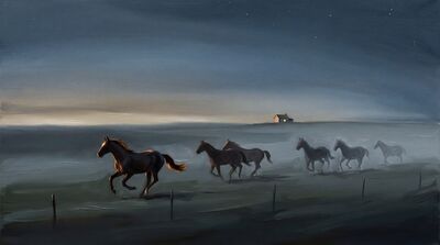 Seven Horses Twilight Canvas Painting