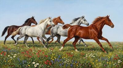 Seven Running Horses Meadow Canvas Wall Art