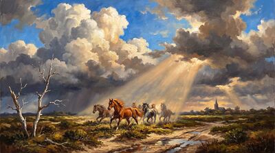 Seven Horses Wild Heath Canvas Painting