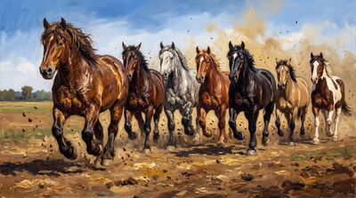 Seven Horses Realist Canvas Painting