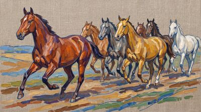 Seven Horses Geometric Canvas Wall Art