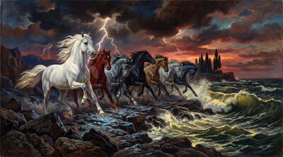 Seven Horses Mythic Shore Canvas Painting