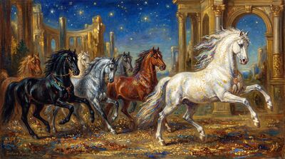 Seven Horses Celestial Procession Canvas Wall Art