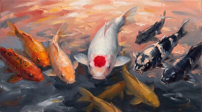 Nine Koi Twilight Canvas Painting