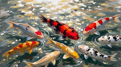 Nine Koi Fish Oil Painting Canvas Wall Art