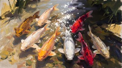 Koi Fish Plein Air Oil Painting Canvas Wall Art
