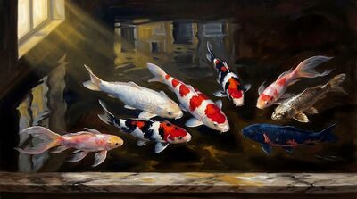 Koi Fish Vanitas Oil Painting Canvas Wall Art