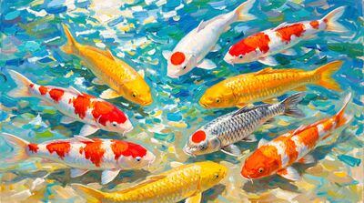 Koi Fish Blazing Sunlight Oil Painting Canvas Wall Art