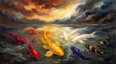 Nine Koi Romantic Sublime Oil Painting Canvas Wall Art