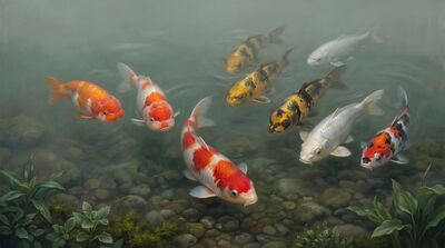 Nine Koi Academic Realism Oil Painting Canvas Wall Art