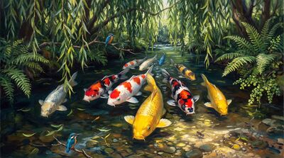 Nine Koi Enchanted Stream Canvas Painting