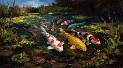 Nine Koi Realist Natural Pond Canvas Painting