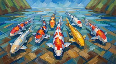Nine Koi Geometric Canvas Wall Art
