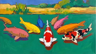 Nine Koi Bold Synthetist Canvas Wall Art