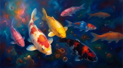Nine Koi Floating Color Dreamscape Canvas Painting
