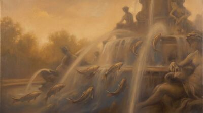 Nine Koi Baroque Fountain Canvas Wall Art