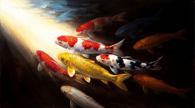 Nine Koi Tenebrism Light Canvas Wall Art