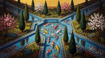 Nine Koi Persian Paradise Pool Canvas Painting