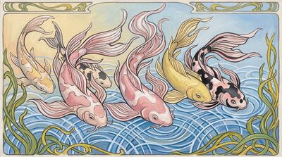 Nine Koi Art Nouveau Canvas Painting