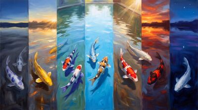 Supreme Nine Koi Dawn to Dusk Canvas Painting