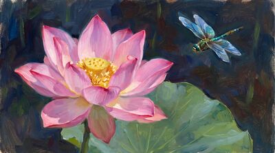 Pink Lotus and Hummingbird Canvas Wall Art