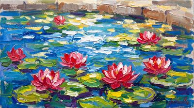 Sunlit Lotus Pond Oil Canvas Wall Art