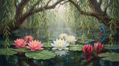 Enchanted Lotus Pool Canvas Painting