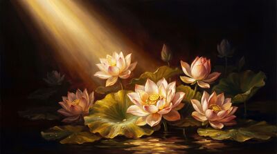 Sacred Lotus Chiaroscuro Canvas Painting