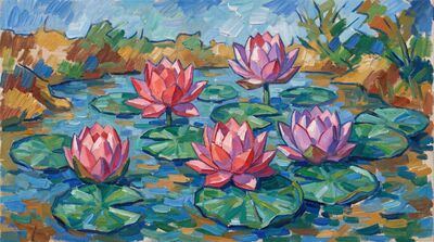 Lotus Pond Geometric Canvas Wall Art