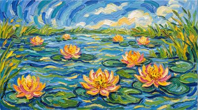 Swirling Lotus Pond Canvas Painting