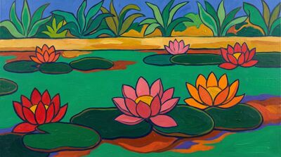 Lotus Pond Synthetist Canvas Wall Art